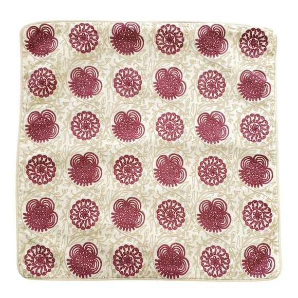 World Market Pillow Cover Boho Floral Maroon Tan 18" Square Crochet Embroidered - Picture 4 of 9